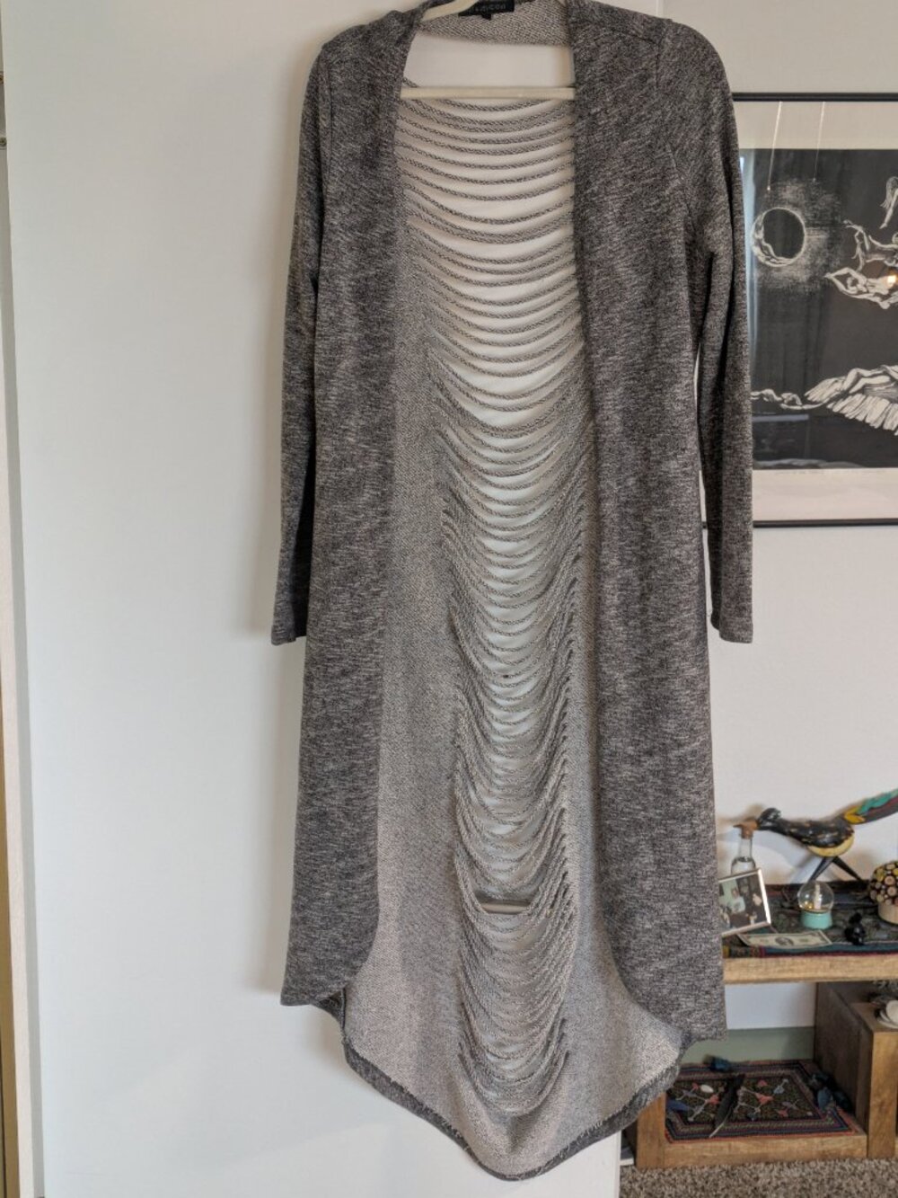 Hot & Delicious Sexy Shredded Back Duster Cardigan — Size Large